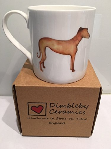Tasse aus feinem Knochenporzellan mit Windhund-Motiv, handgefertigt in Stoke on Trent, England