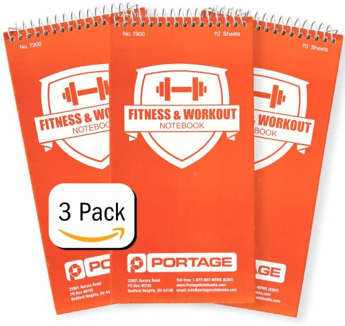 Fitness and Workout Notebook - Fitness Tracker Journal, Workout Log, Exercise & Weight Training Notebook Planner, Fitness Tracker Log for Bodybuilding – 4x8 In, 70 Sheets, 3 Pack