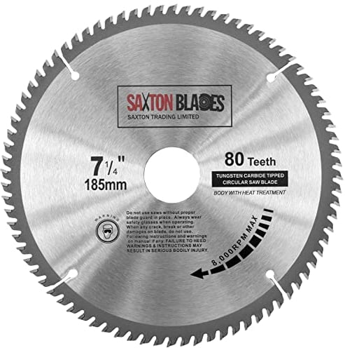 TCT18580T Saxton TCT Kreissägeblatt, 185 mm x 30 mm Bohrung x 80 Zähne, für Bosch, Makita, Dewalt, passend für 190 mm Sägen