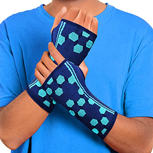 Sparthos Wrist Compression Sleeves (Pair), Carpal Tunnel Brace - Blue-M
