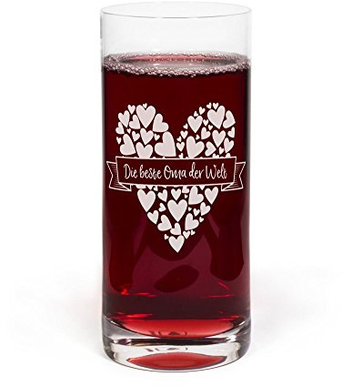 printplanet® Glas mit Namen Die Beste Oma der Welt graviert - Leonardo® Trinkglas mit Gravur - Design Herzbanderole