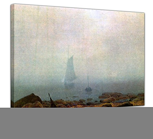 Bilderdepot24 Bild auf Leinwand | Caspar David Friedrich Meeresstrand im Nebel in 50x40 cm als Wandbild | Wand-deko Dekoration Wohnung alte Meister | NEU-180201-50x40-min