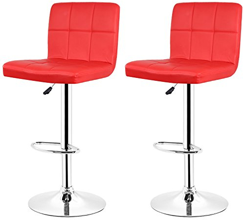 Flyelf 2er-Set Barhocker Leder mit Rückenlehne drehbar höhenverstellbar 92-110 cm (2 Barhocker/Rot)