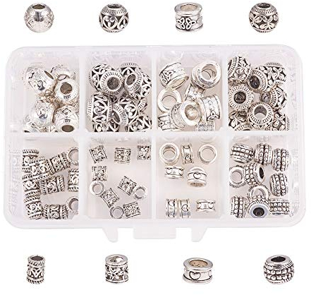 nbeads 1 Box 80 Teile/schachtel Legierung Europäischen Perlen Legierung Perlen für Armband Schmuck Machen Dreadlocks Flechten Haarschmuck Zubehör, Mischformen, Antik Silber Farbe