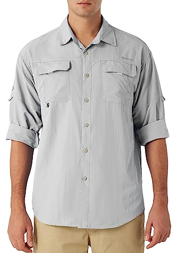NAVISKIN Men's Sun Protection Fishing Shirts UPF 50+ Long Sleeve Sun Shirts for Men PFG Hiking Travel Shirts Grey Size XXL