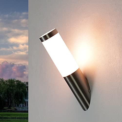 Außenleuchte Edelstahl, Wandfackel, Wandleuchte Aussen E27, IP44, wetterfest, blendarm, Modern, Outdoor, Hoflampe Außen, Außenleuchte Wand