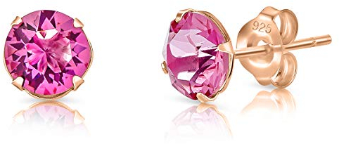 DTPSilver - Damen Ohrringe 925 Sterling Silber Rosèvergoldet mit Kristallen von Swarovski® Elements 6 mm Runde Ohrstecker - Farbe : Rosa