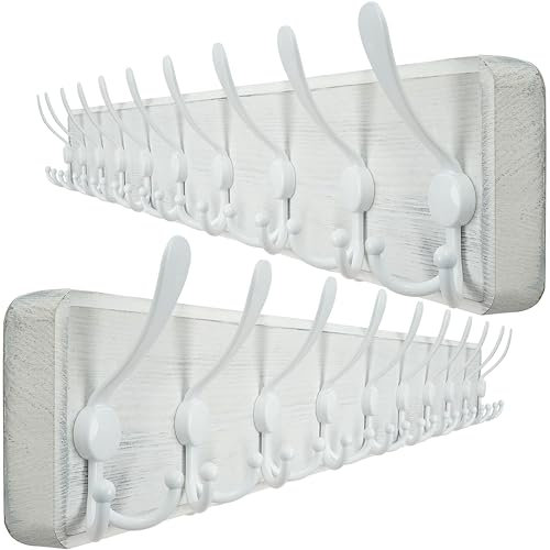WEBI Porte Manteau Mural Bois 98cm Long,10 Crochets Triples,Patère Murale,Bois Massif Porte Manteau Salle De Bain pour Manteaux Veste,Blanc,Lot de 2