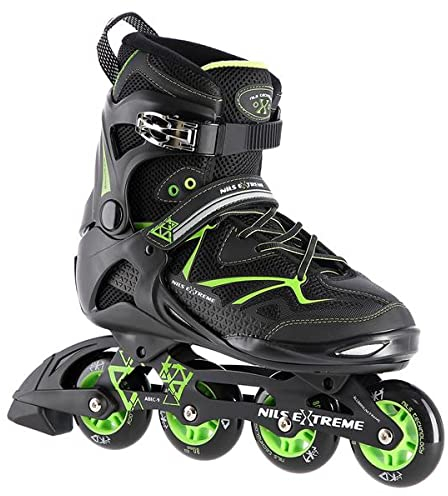 Nils Extreme Inliner für Herren und Damen - Inline Skates - ABEC9 Kugellager – Rollschuhe Erwachsene - 82A Rollen - Rollerskates 43 - Schwarz und Grün - NA9022