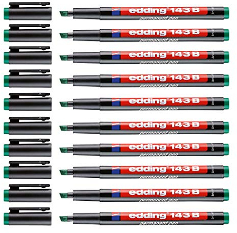 edding Permanent Pen 143 B, 1-3 mm (10 Stück Farbe: grün)
