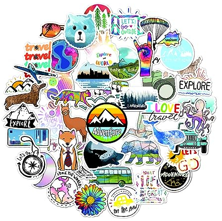 Wasserfeste Aufkleber 50er-Pack mit verschiedenen Motiven, Sticker, Globetrotter, Reisemotive, Kofferaufkleber, wasserfest, Großpack, 50 Stück