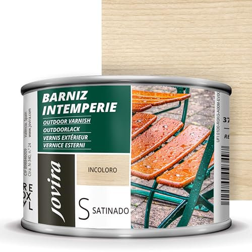 JOVIRA PINTURAS Barniz Madera Intemperie. Decora y embellece todo tipo de maderas al exterior, mesas, sillas, muebles, barcos, terrazas. (375 Mililitros, Satinado) K-42