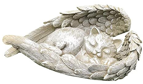 Foliner Chat Ange Chien Statue Commémorative Ornements d'art en Résine Statue Jardin Sculpture Animalière pour Le Jardin, La Maison, La Cour, La Pelouse Patio