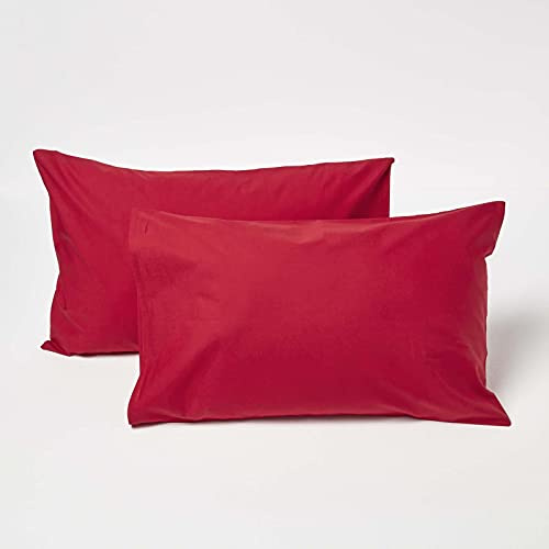 HOMESCAPES 2er-Set Kinder-Kissenbezüge 40x60 cm rot, Perkal Kissenhüllen 100% ägyptische Baumwolle, Fadendichte 200