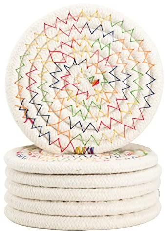 Lot de 6/8 dessous de verre ronds tissés, absorbants et résistants à la chaleur pour la maison, la table basse, le bureau, les tasses, la protection de table, décoration bohème pour salon, cadeaux