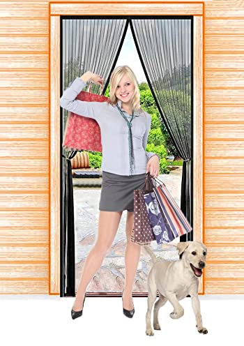 JIANJIAO balkontür fliegengitter tür magnet 95x200cm fliegengittertüren balkontür,4CM verbreiterter Türkopf,um ein Durchhängen zu verhindern insektenschutz Tür fenster ohne bohren Schwarz