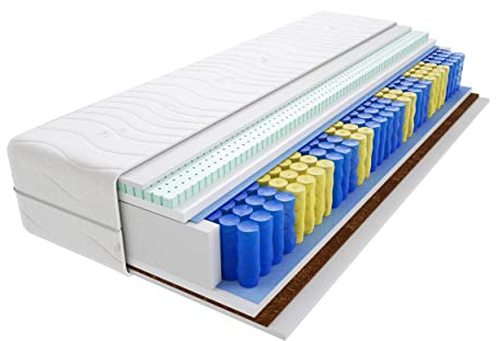 Godre Matratze 100x220 cm Doppelmatratze, H3 & H4 Federkernmatratze, Taschenfederkernmatratze 25 cm Hoch Latex Kokosfaser Hypoallergene, HR-Schaum, Wendematratze mit Klimafaser Salvo Max