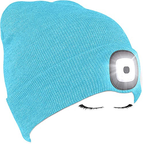 Morye LED Mütze mit Licht, Laufmütze Herren Damen Kappe Lampe USB Nachladbare 4 LED Scheinwerferkappe für Warm Cap mit LED Licht für Jogging,Camping,Angeln,Walking/Hell Blau