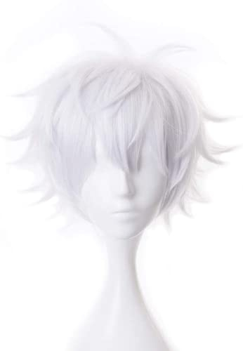 Anime Cosplay Kostüm Perücke, Jujutsu Kaisen Perücke, Gojo Satoru Perücke, Silber Weiß Kurzhaar mit Gratis Perückenkappe, für Halloween, Party, Karneval, Nachtleben, Konzerte, Hochzeiten