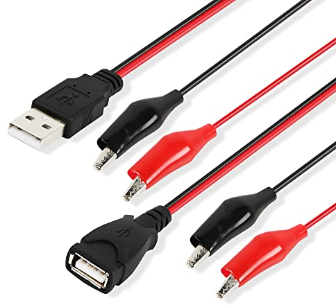 PNGKNYOCN Alligator Clip Jumper Sonde auf USB Stecker und Buchse Test Wre 18AWG Adapter Rot und Schwarz Draht Alligator Clip Testdraht 50cm zum Testen des Stromkreises