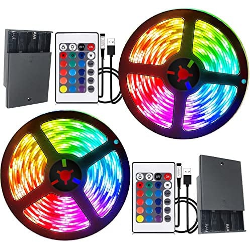 Dervacle Battery Powered Led Strip Lights, 5050 6M/20FT, Flexible Color Changing RGB LED Light Strip, 180 LEDs 5V Battery-Powered with Controller