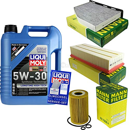 QR-PARTS 69372484 Filter Set Inspektionspaket 5 Liter Motoröl Longtime High Tech 5W-30 MANN-FILTER Innenraumfilter Luftfilter Ölfilter