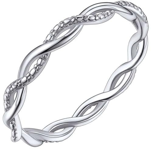 Silvora S925 Silber Twisted Eternity Ring in 2.8mm breit Schlichter Glänzender Gedrehter Ewigkeitsring Stapelbarer Twisted Knoten Knuckle Band Ring in Silber Ringgröße 52(16.5)