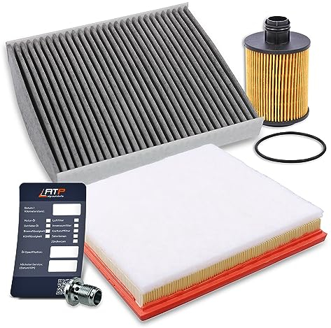 BESTPRICE Inspektionspaket Filterset mit 1x Ölfilter; 1x Luftfilter; 1x Innenraumfilter (Aktivkohle); 1x Ölablassschraube mit Dichtring; 1x Ölwechselanhänger