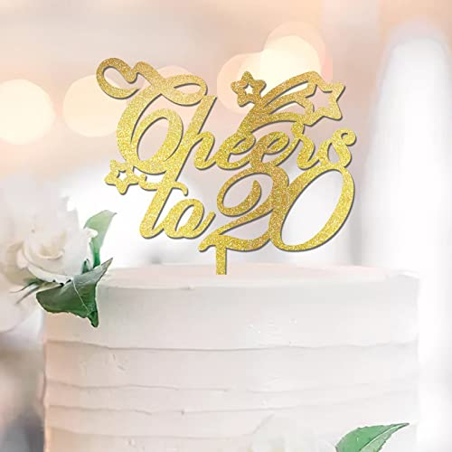 Cheers to 20 Cake Topper 20th Birthday Cake Topper Glitter Gold 20th Happy Birthday Party Decor Custom Name Any Age Number Anniversary Birthday Gifts For Family Friends