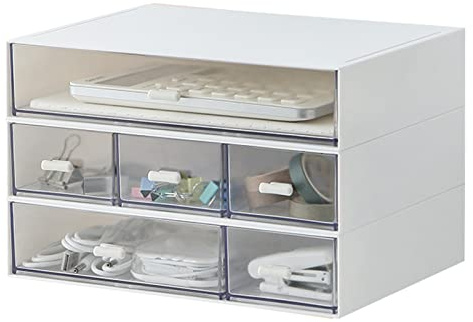 MILULUGO Schreibtisch-Organizer mit 6 Schubladen, Make-up-Organizer, Kunststoff-Kosmetik-Organizer, Badezimmer-Organisationsboxen, Schreibtisch-Aufbewahrungsbox (weiß)