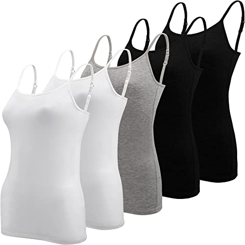 BQTQ 5 Pièces Femme Débardeur Bretelles Camisole Débardeurs Basique Caraco Réglables Camisole Top pour Femme et Fille, Noir, Blanc, Gris, S
