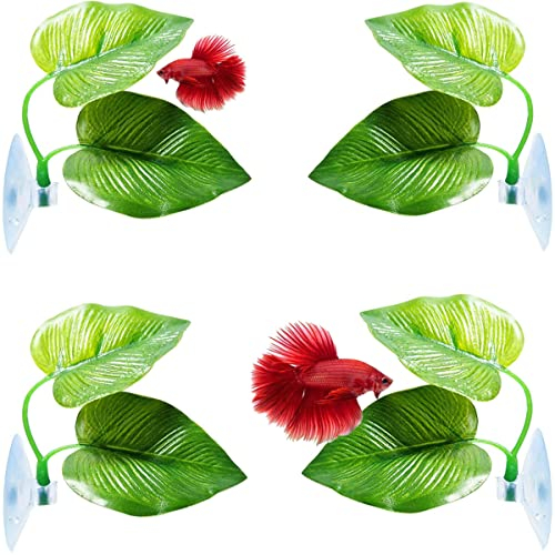 ZEACCT 4 Stück Betta Hängematte, Aquarium Dekoration Künstliche Pflanzen für Betta Fisch Bequemer Ruhebereich Lebensraum Künstliche Aquarium Pflanzen Blatt Fisch Tank Dekoration(Green).