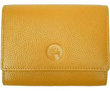 LOLUNA® Porte-Monnaie Cuir spacieux Zip et Multi Compartiments avec Rabat, Portefeuille, Compagnon, pour Ranger 12 Cartes, Billet, Monnaie, identité, permis - Jaune Moutarde