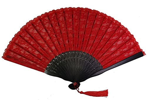 GFM® Spanish Lace Handheld Folding Hand Fan Fans - for Summer, Wedding, Gypsy Fan, Party Favour (SPFAN-AA) (Spfan1-Red) (Spfan1-A-VLLKL)