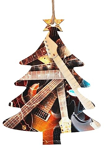Magische elektrische Gitarre Musik Weihnachten Holz Ornament Anhänger, Urlaub Kreative Geschenke Baumschmuck Weihnachten