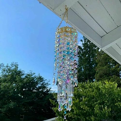 EpheyFIF Campane a vento in cristallo, 21 cm, con cristalli colorati, decorazione fai da te, decorazione per la casa, giardino, patio, prato