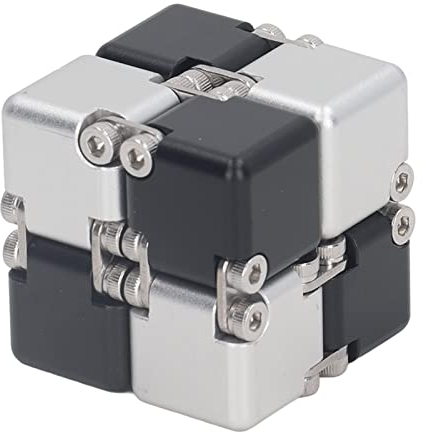 PenRux Unendlichkeitswürfel, Umdrehbarer Fidget-Spielzeugwürfel, Sensorisches Fidget-Spielzeug aus Legierung, Tragbare Flip-Blöcke, Spielzeug Zum Stress- und Angstabbau (schwarzes Silber)