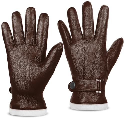 Harssidanzar Herren Winter Lederhandschuhe,Echtleder Warme Kaschmir gefütterte Touchscreen Texting Handschuhe für das Fahren KM051EU,Sattel, Größe S