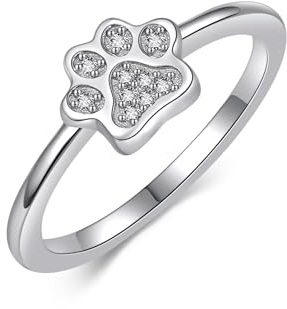 Pfote Ring 925 Sterling Silber Hund Katze Pfoten Ringe Pfote Schmuck Geschenke für Damen Frauen Mädchen Katzen Hunde Liebhaber (Größe 8)