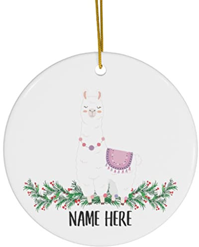 Weihnachtsbaumschmuck 7.3 cm, Lustiger Lama-Urkomischer Personalisierter Name Runde Keramik Ornament Mode Weihnachtsschmuck Ideal Christbaumschmuck Anhänger Für Party Holiday Neujahr Geschenk