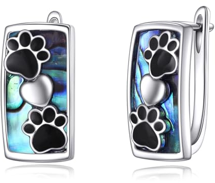 Abalone Muschel Pfoten Ohrringe Damen 925 Sterling Silber Creolen Ohrringe Hund Katze Welpe Schmuck Geschenke für Damen Frauen
