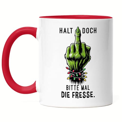 Hey!Print Halt doch bitte mal die Fresse Tasse Rot Lustig Anti Weihnachten Ironie