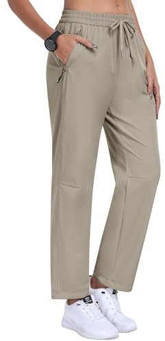MoFiz Pantaloni Campeggio da Donna Trekking Traspiranti Cargo Quick Dry Outdoor Workout Pantaloni con Coulisse Elastica in Vita Light Khaki US M