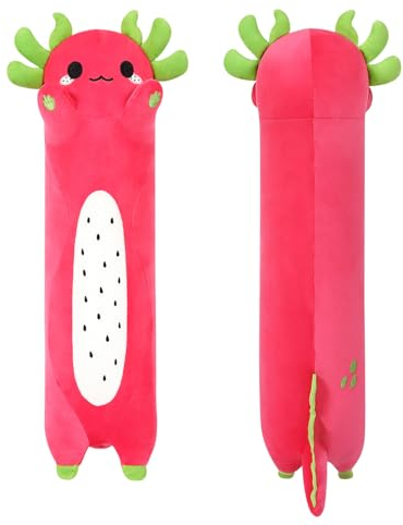 Shownicer Axolotl Plüschtier Kuscheltier - Kawaii Plüsch Kissen Spielzeug Wurfkissen Schmusetier - Geschenk für Kinder Mädchen 12+ Jahre (Rot, 90cm)