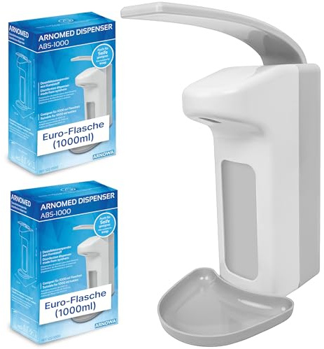 4X ARNOMED® Desinfektionsspender ABS Kunststoff, Seifenspender für 1000ml | Eurospender, Seifenspender Weiss zur Wand-Befestigung, Desinfektionsspender Wand, Seifenspender stehend ohne Bohren