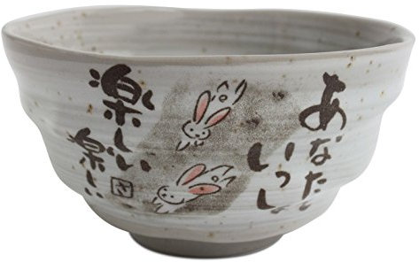 Mino ware KSC102 Reisschale aus japanischer Keramik, Peaceful Time-Serie mit Kanji-Gedicht, grau, hergestellt in Japan (Japan Import)