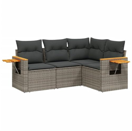 vidaXL Garten Sofagarnitur mit Kissen 4-TLG., Gartenmöbel Gartengarnitur, Sitzgruppe Sitzgarnitur, Lounge Sofa Garnitur Terrasse, Grau Poly Rattan