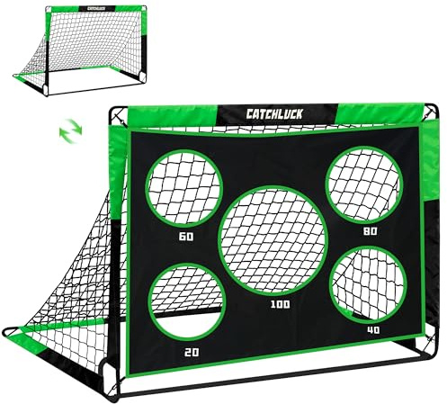 CATCHLUCK Fußballtor Kinder, Fussballtore für Garten Kinder 2 In 1 Fussballtor Pop Up Tor mit 5 Schussloecher und Tragetasche, Bodennägeln