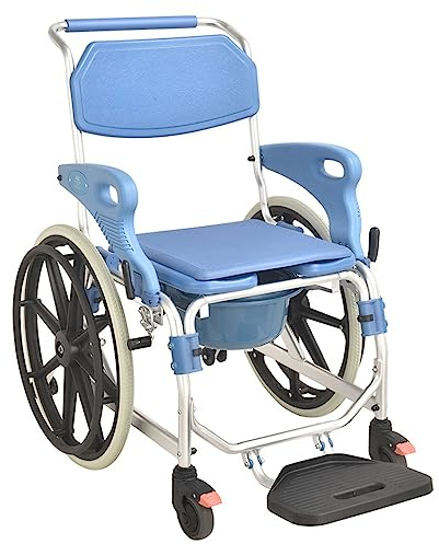 Multifunktionaler Rollstuhl aus Aluminiumlegierung Selbstfahrender Rollstuhl Rutschfeste Armlehne Toiletten und Badestuhl mit Töpfchen und Einer Tragfähigkeit von 150 Kg