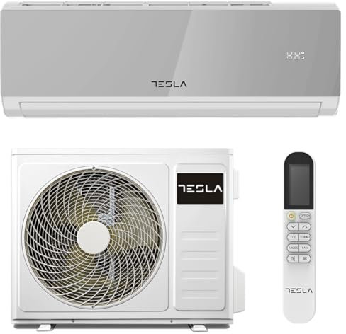 Tesla Climatiseur Inverter Split 3 000 réfrigérateurs (12 000 BTU) - Wi-Fi, pompe à chaleur, A++/A+++ énergétique, ultra silencieux, gaz R32 (blanc)
